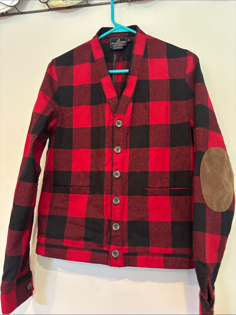 Pendleton Red and Black Buffalo Check Button-Front Wool Shirt Jacket